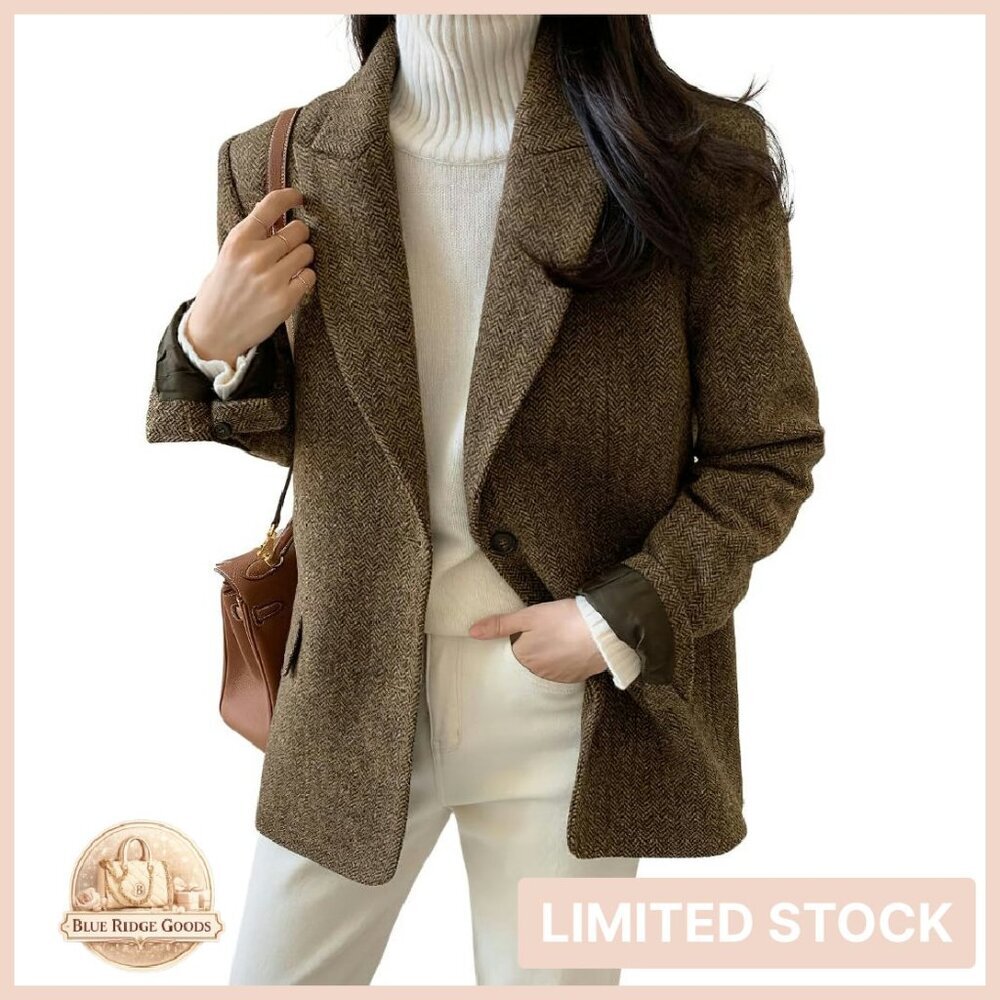 Wool Blend Blazer Elegant Business Chic Fall Winter Work Coat Minimal